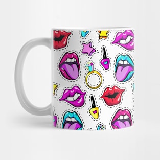 1980's Neck Gator Lips Nailpolish Stars Diamonds White 80's Neck Gator Mug